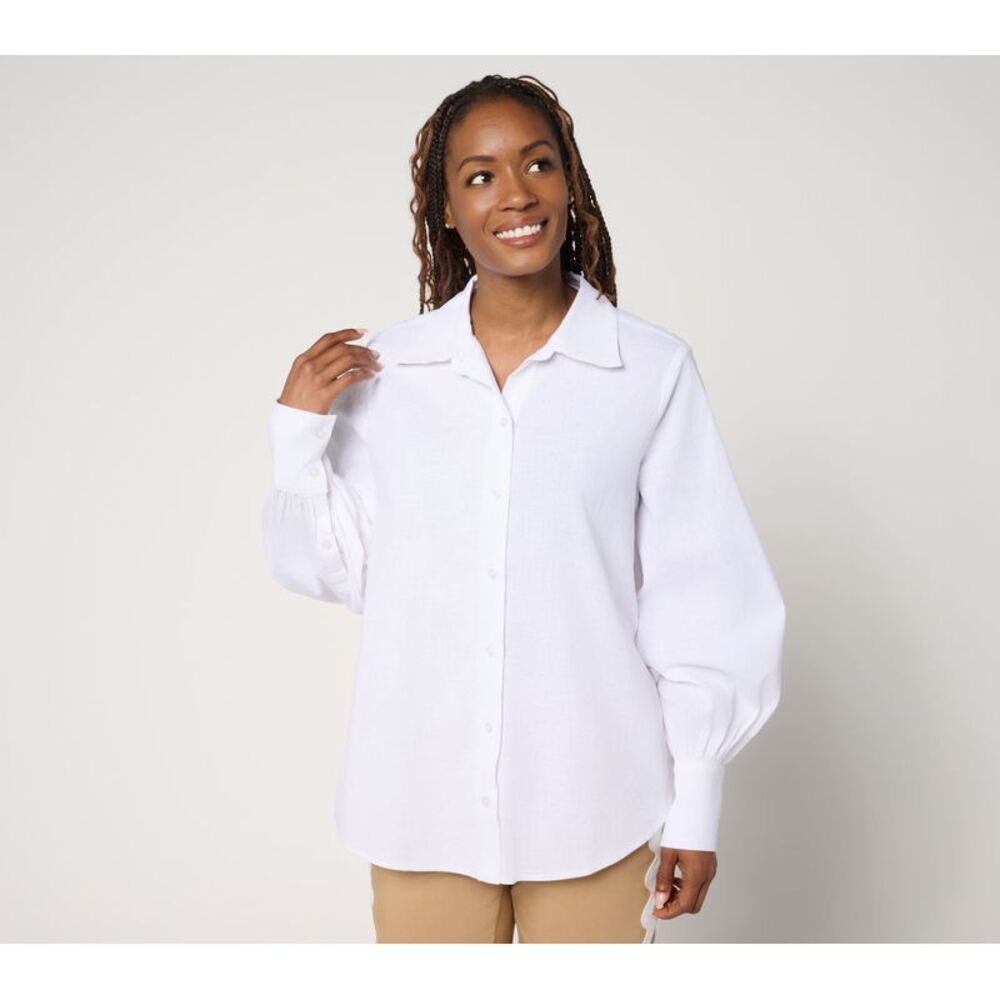 by Stacy London Women's Top Sz XL Cotton Blouson Sleeve Shirt White